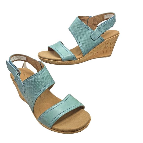 Rockport Cascade Blue Leather‎ Strappy Slingback Zip Wedge Sandals  NEW!! - Picture 1 of 13